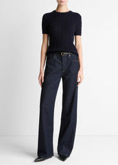 Cable-Knit Wool & Cashmere-Blend Short-Sleeve Sweater in Crew Neck | VINCE Women