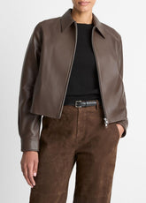 Leather Cropped Zip-Front Jacket in Leather Jackets | VINCE Women