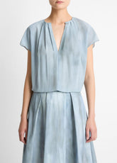 Washed Ombré Silk Gathered Cap-Sleeve Blouse in Short Sleeve | VINCE Women