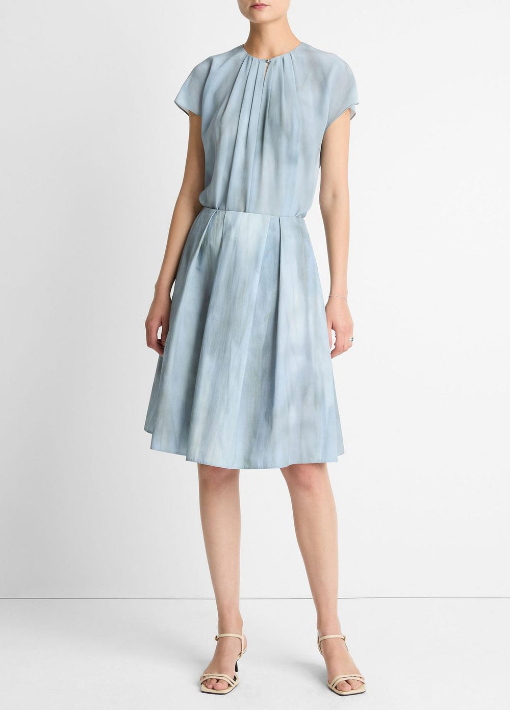 Washed Ombré Cotton Pleated Knee Skirt in Skirts | VINCE Women
