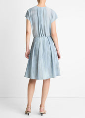 Washed Ombré Cotton Pleated Knee Skirt in Skirts | VINCE Women