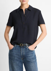 Crepe Polo Shirt in Short Sleeve | VINCE Women