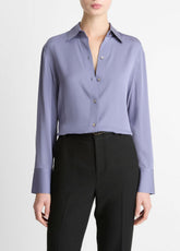 Stretch-Silk Button-Front Blouse in Long Sleeve | VINCE Women