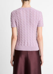 Cable-Knit Wool & Cashmere-Blend Short-Sleeve Sweater in Crew Neck | VINCE Women