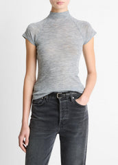 Wool Raglan Cap-Sleeve Mock-Neck Top in Short Sleeve | VINCE Women