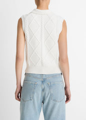 Cable-Knit Wool & Cotton-Blend Sweater Vest in V-Neck | VINCE Women