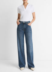 Ribbed Cotton-Blend Polo Shirt in Short Sleeve | VINCE Women