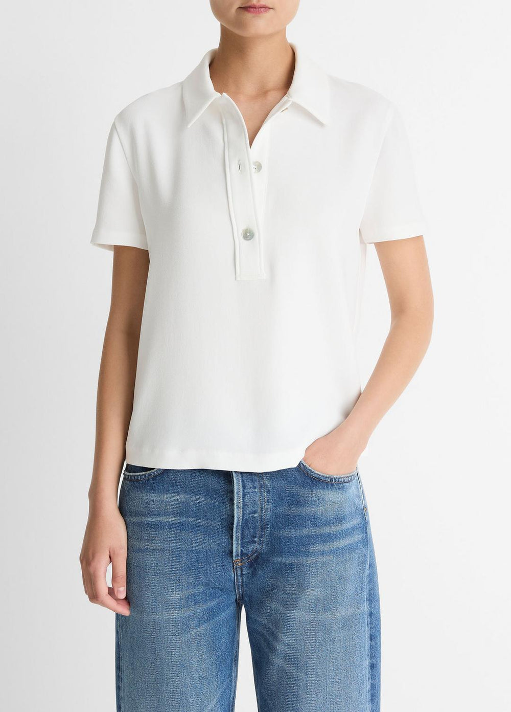 Crepe Polo Shirt in Short Sleeve | VINCE Women