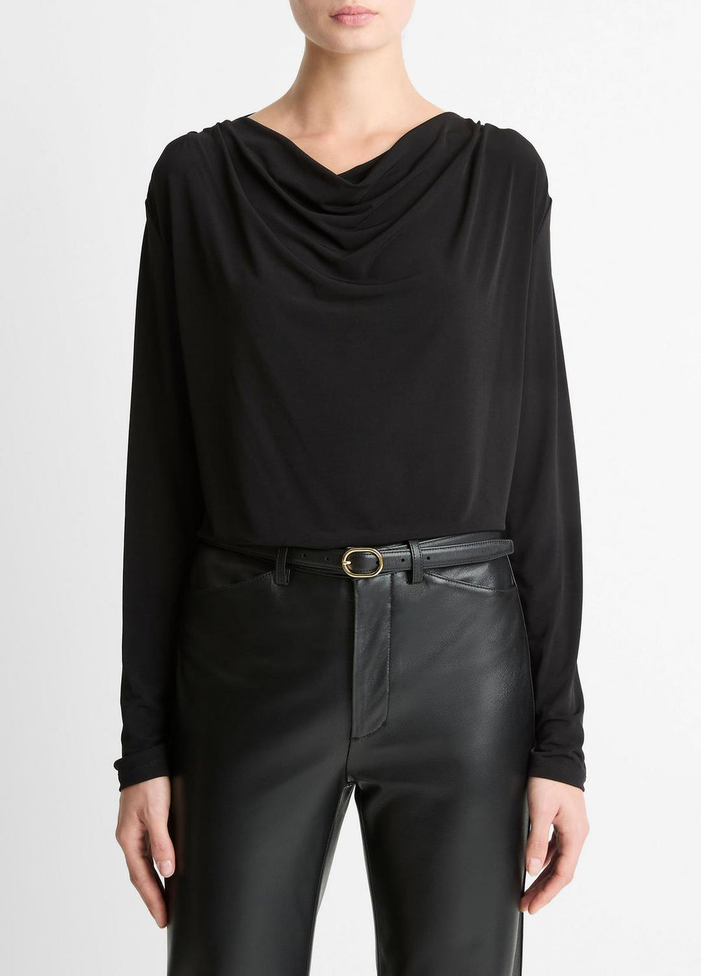 Matte Jersey Cowl-Neck Top in Long Sleeve | VINCE Women