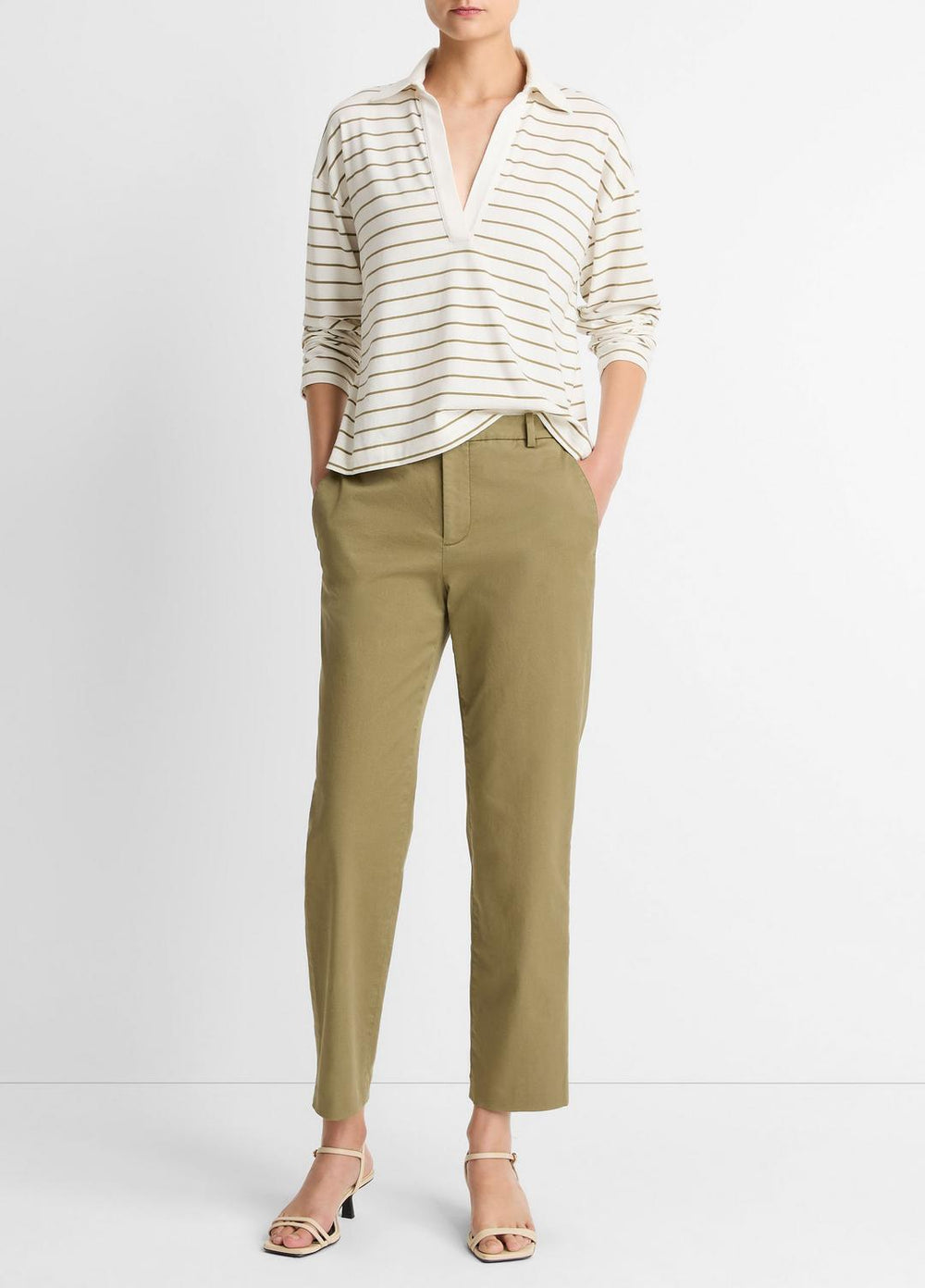 Avery Mid-Rise Italian Stretch-Cotton Chino Pant in Trousers | VINCE Women