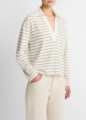Striped Cotton Long-Sleeve Polo Shirt in Long Sleeve | VINCE Women