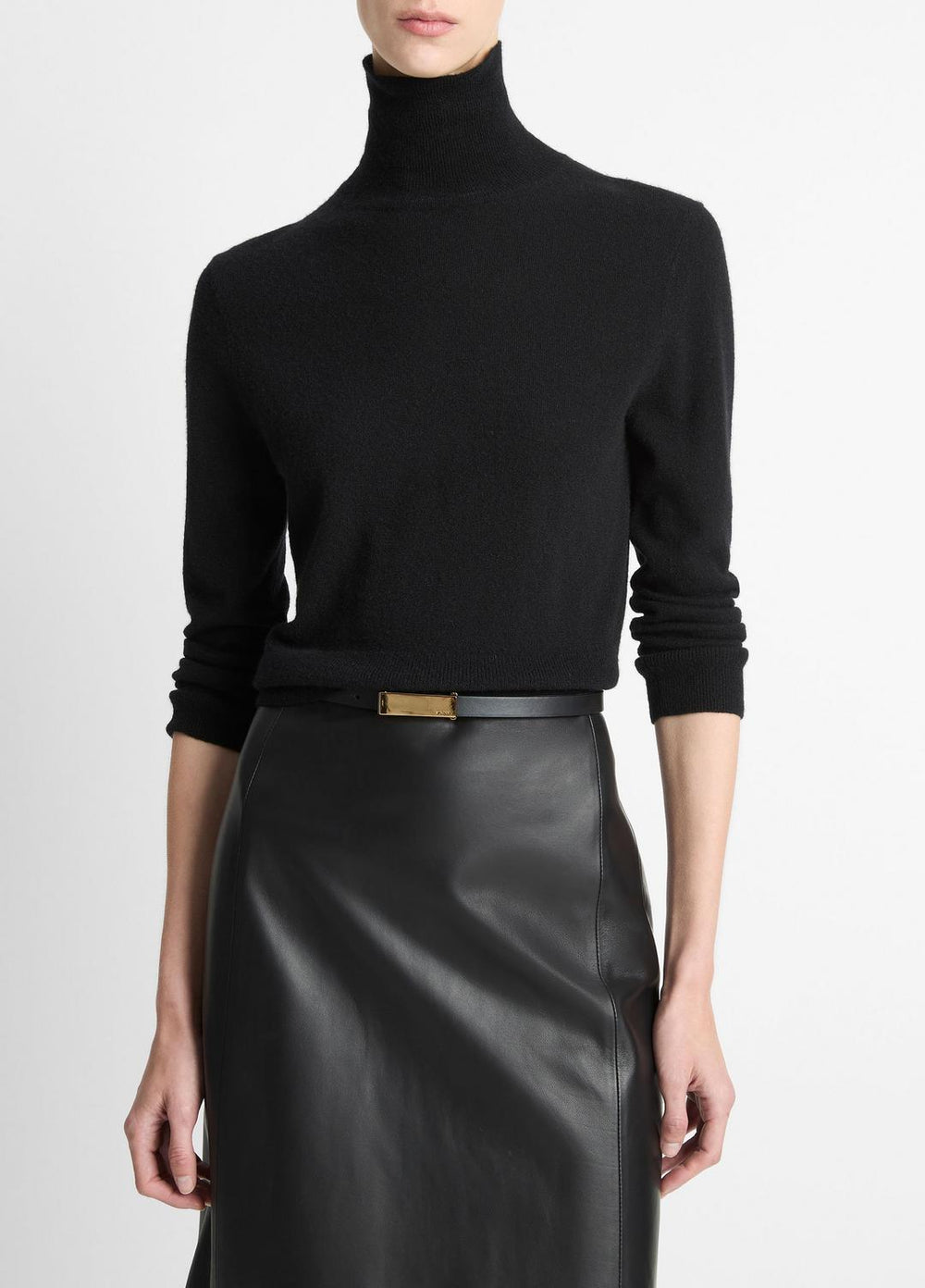 Cashmere-Silk Three-Quarter-Sleeve Mock-Neck Sweater in Turtleneck | VINCE Women