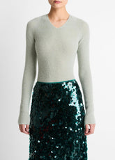 Metallic Ribbed High V-Neck Sweater in V-Neck | VINCE Women