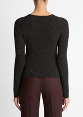 Metallic Ribbed High V-Neck Sweater in V-Neck | VINCE Women