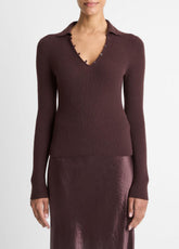 Ribbed Cashmere-Silk Polo Sweater in Cashmere | VINCE Women
