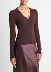 Ribbed Cashmere-Silk Polo Sweater in Cashmere | VINCE Women