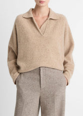 Donegal Plush Cashmere Dolman-Sleeve Polo Sweater in Cashmere | VINCE Women