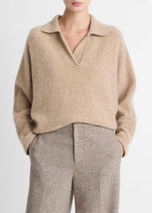 Donegal Plush Cashmere Dolman-Sleeve Polo Sweater in Cashmere | VINCE Women