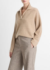 Donegal Plush Cashmere Dolman-Sleeve Polo Sweater in Cashmere | VINCE Women