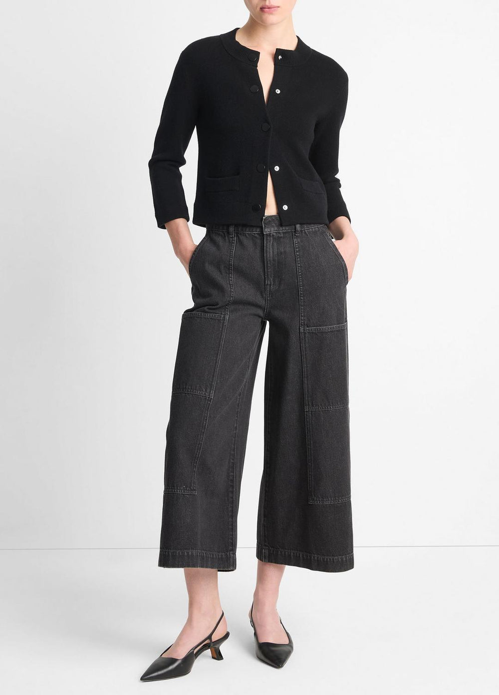 Wool-Blend Shrunken Snap Cardigan in Cardigans | VINCE Women