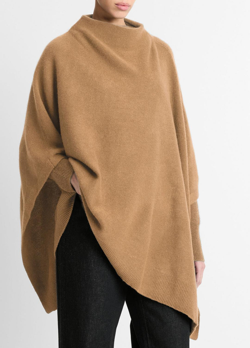 Merino Wool-Cashmere Funnel-Neck Poncho in Accessories | VINCE Women