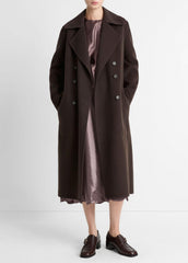 Wool-Blend Double-Breasted Long Coat in Coats | VINCE Women