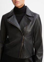 Leather Cross-Front Moto Jacket in Leather Jackets | VINCE Women