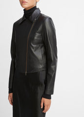 Leather Cross-Front Moto Jacket in Leather Jackets | VINCE Women