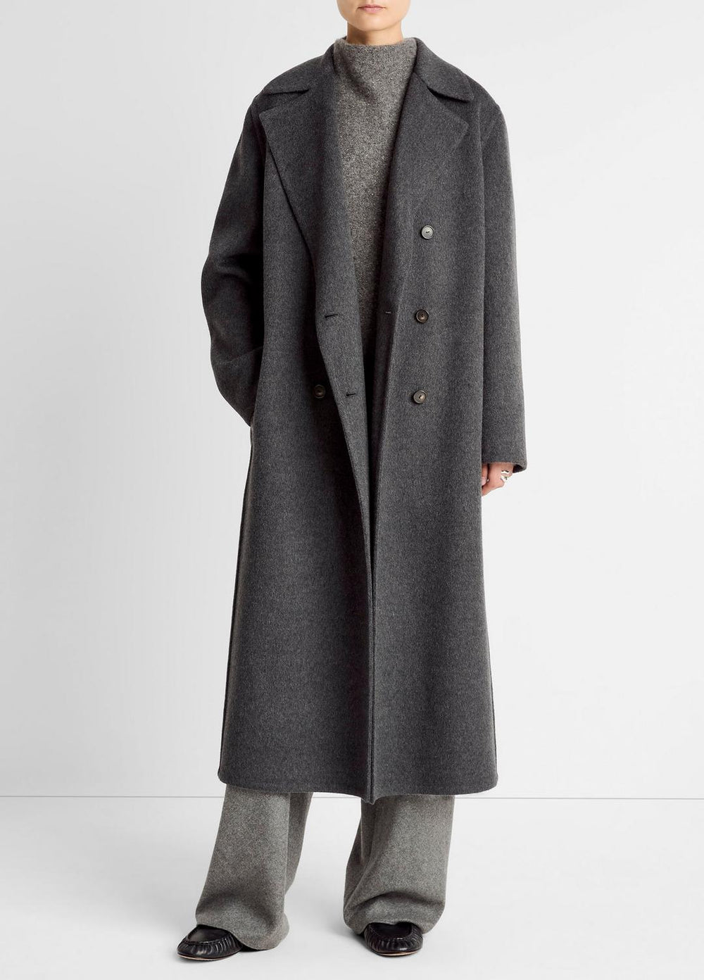 Wool-Blend Double-Breasted Long Coat in Coats | VINCE Women