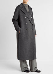 Wool-Blend Double-Breasted Long Coat in Coats | VINCE Women