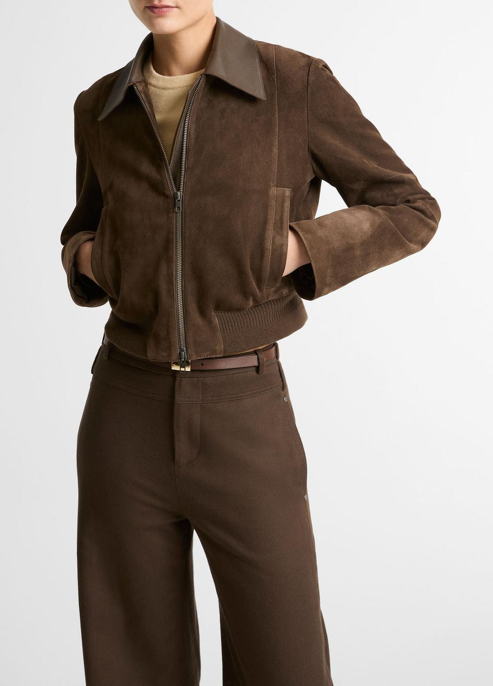 Suede Shrunken Bomber Jacket in Jackets | VINCE Women