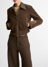 Suede Shrunken Bomber Jacket in Jackets | VINCE Women