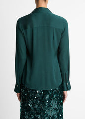 Silk-Blend Slim Button-Front Blouse in Long Sleeve | VINCE Women