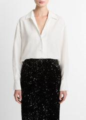 Refined Twill Covered-Button Shirt in Long Sleeve | VINCE Women