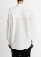 Refined Twill Covered-Button Shirt in Long Sleeve | VINCE Women