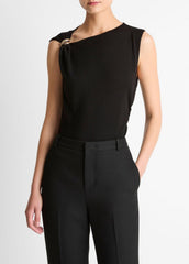 Cinched-Shoulder Wool-Blend Top in Tank Tops | VINCE Women
