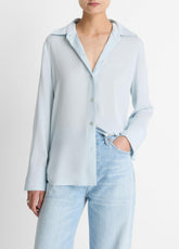 Stretch-Silk Button-Front Blouse in Long Sleeve | VINCE Women