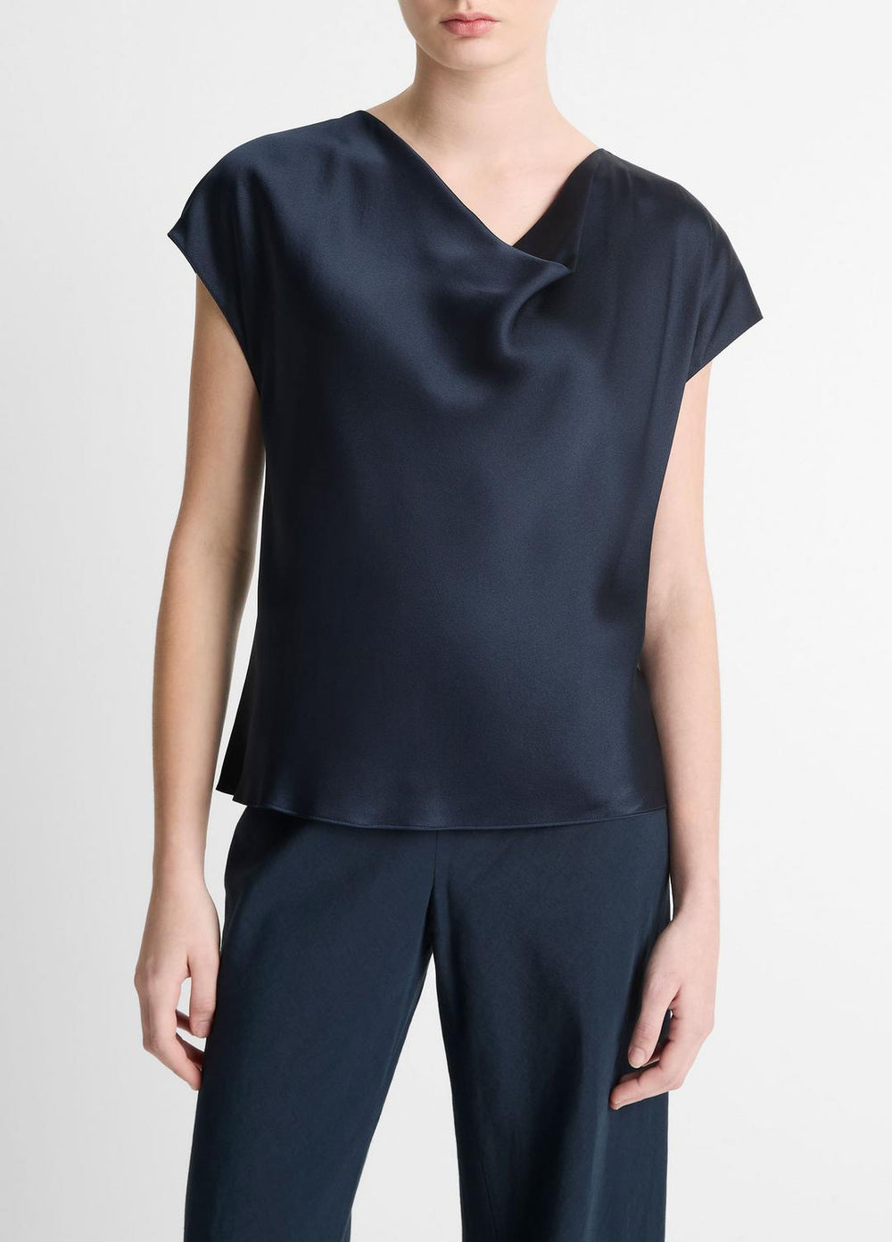 Silk Cowl-Neck Blouse in Short Sleeve | VINCE Women