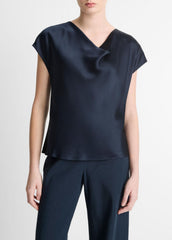 Silk Cowl-Neck Blouse in Short Sleeve | VINCE Women