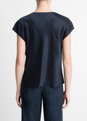 Silk Cowl-Neck Blouse in Short Sleeve | VINCE Women