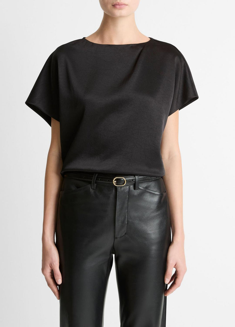Draped Satin Dolman-Sleeve Blouse in Short Sleeve | VINCE Women