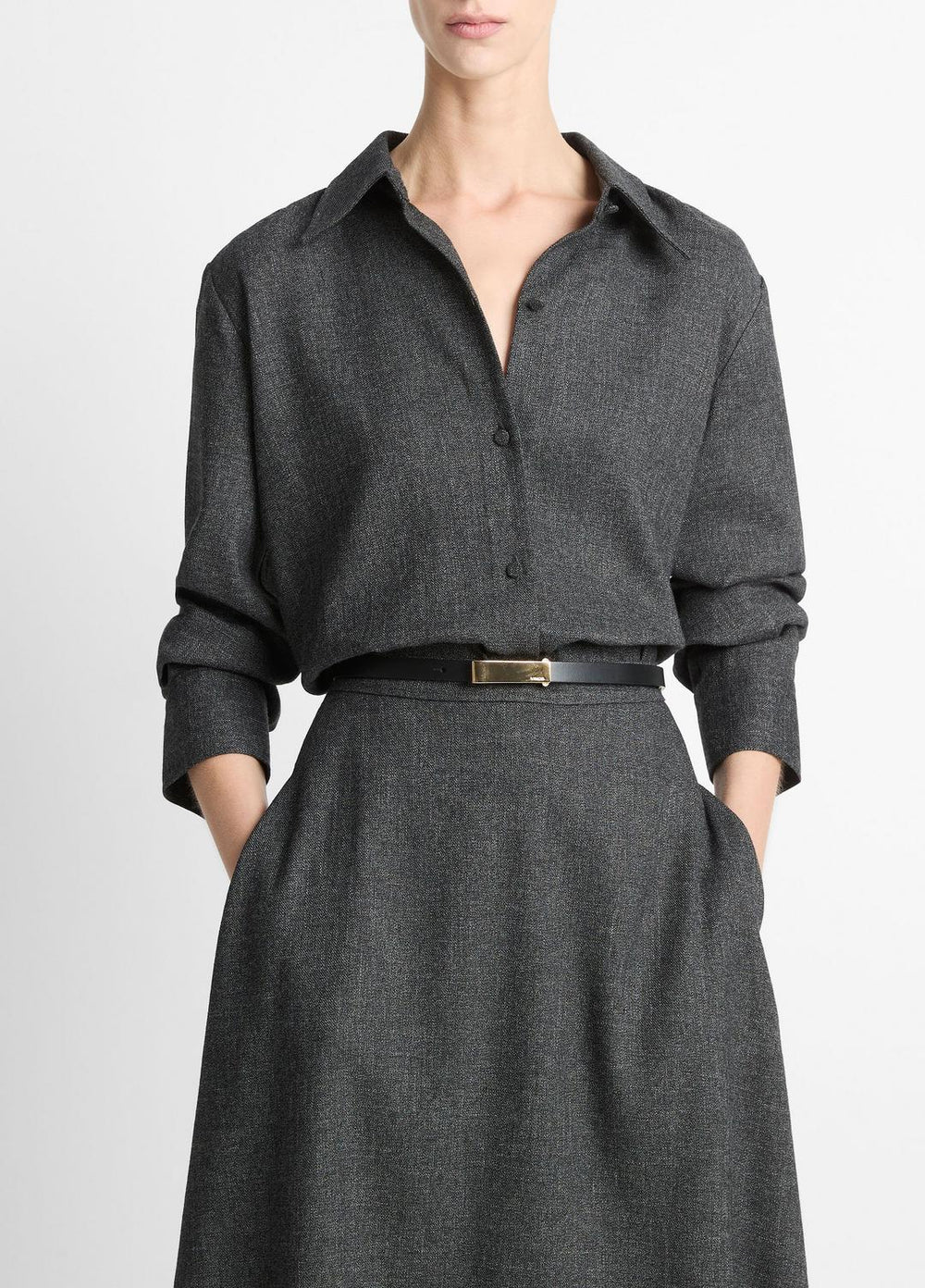 Italian Jaspe Relaxed Button-Front Shirt in Long Sleeve | VINCE Women