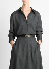 Italian Jaspe Relaxed Button-Front Shirt in Long Sleeve | VINCE Women