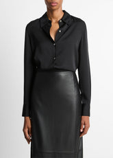 Silk-Blend Slim Button-Front Blouse in Long Sleeve | VINCE Women