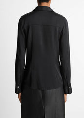 Silk-Blend Slim Button-Front Blouse in Long Sleeve | VINCE Women