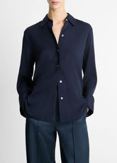 Stretch-Silk Button-Front Blouse in Long Sleeve | VINCE Women