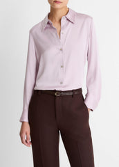Silk-Blend Slim Button-Front Blouse in Long Sleeve | VINCE Women