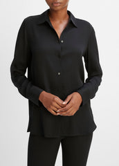 Slim Fitted Stretch-Silk Blouse in Long Sleeve | VINCE Women