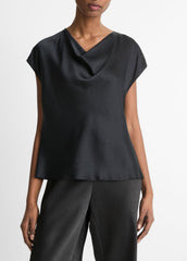 Silk Cowl-Neck Blouse in Short Sleeve | VINCE Women