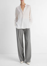 Silk Satin Band-Collar Blouse in Long Sleeve | VINCE Women